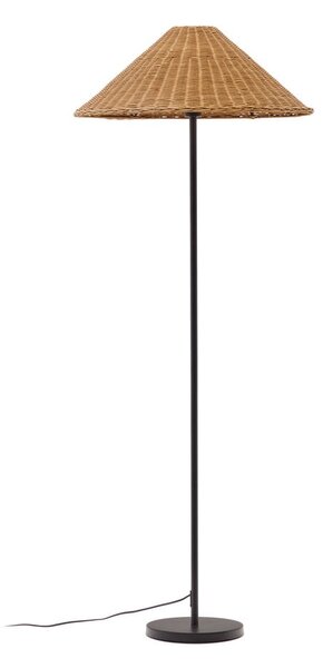 Czarno-naturalna lampa stojąca z rattanowym kloszem (wys. 154 cm) Urania – Kave Home