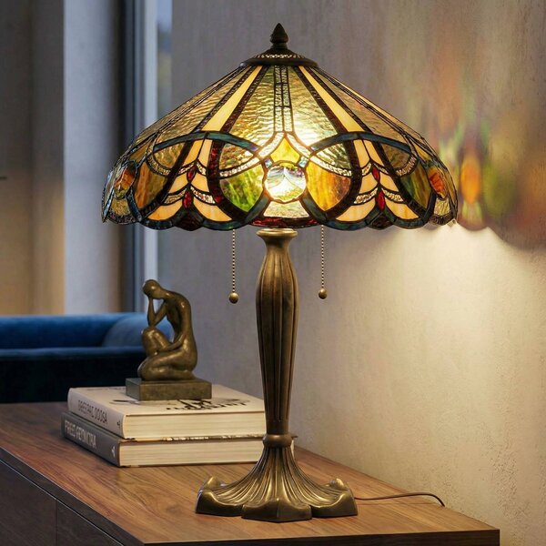 Clayre&Eef Lampa stołowa tiffany 5299, multikolor, salon / jadalnia, szkło, tiffany