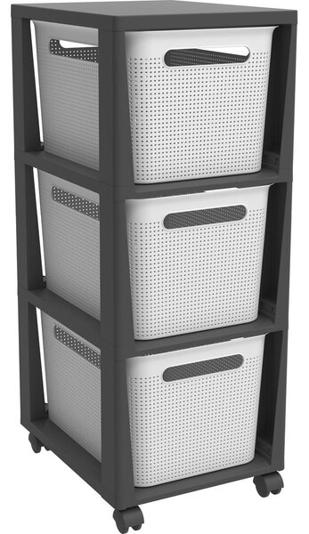 Biało-czarny plastikowy regał na kółkach 30x77 cm Brisen − Rotho