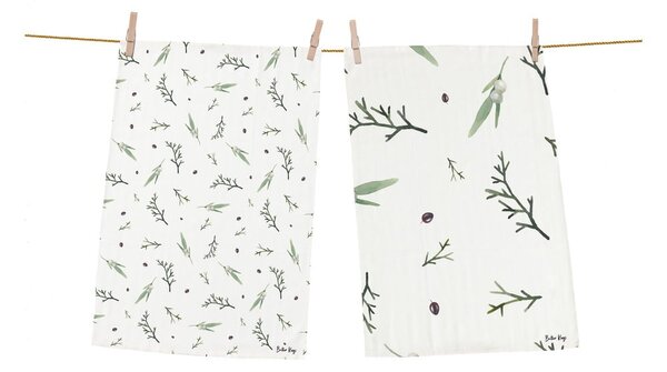 Bawełniane ścierki zestaw 2 szt. ze świątecznym motywem 50x70 cm Delicate Green – Butter Kings