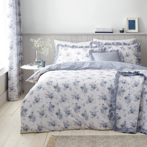 Biało-niebieska pościel dwuosobowa 230x220 cm Lucie Floral Frill – Catherine Lansfield