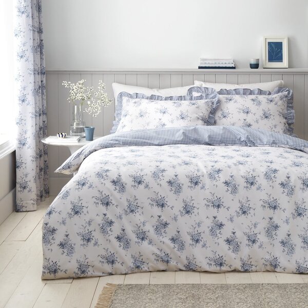 Biało-niebieska pościel dwuosobowa 230x220 cm Lucie Floral Frill – Catherine Lansfield