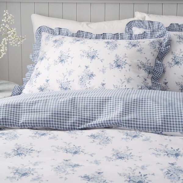 Biało-niebieska pościel dwuosobowa 230x220 cm Lucie Floral Frill – Catherine Lansfield