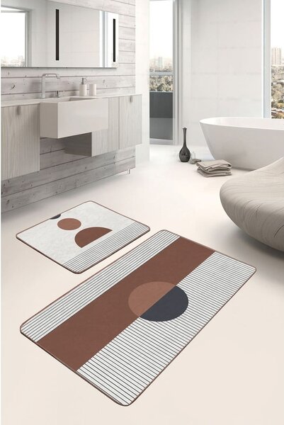 Biało-brązowe dywaniki łazienkowe zestaw 2 szt. 60x100 cm – Mila Home