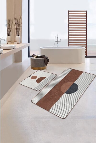 Biało-brązowe dywaniki łazienkowe zestaw 2 szt. 60x100 cm – Mila Home