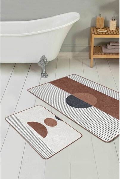 Biało-brązowe dywaniki łazienkowe zestaw 2 szt. 60x100 cm – Mila Home