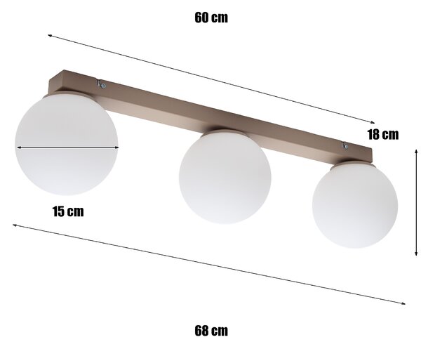 Lampa sufitowa Aurelia beżowa z 3 kulistymi kloszami na listwie