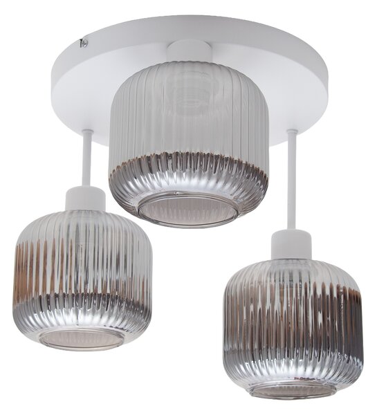 Lampa sufitowa Maria biała z trzema przydymionymi, ryflowanymi kloszami