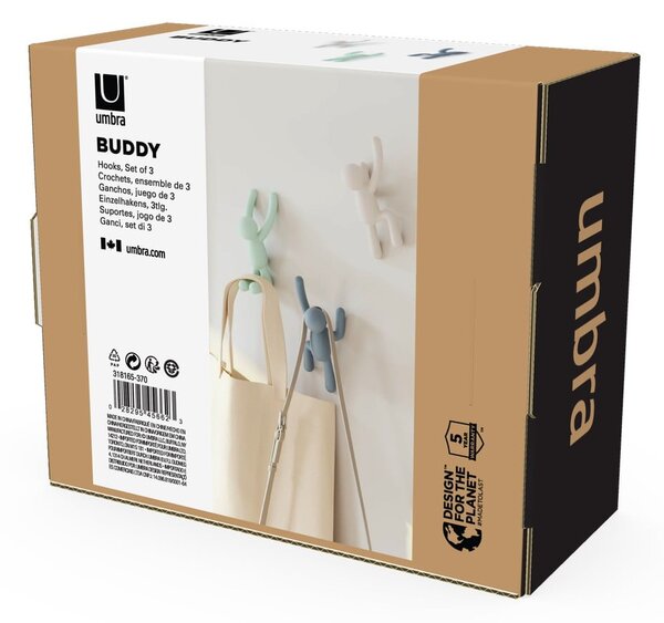 Ścienne plastikowe haczyki zestaw 3 szt. Buddy – Umbra