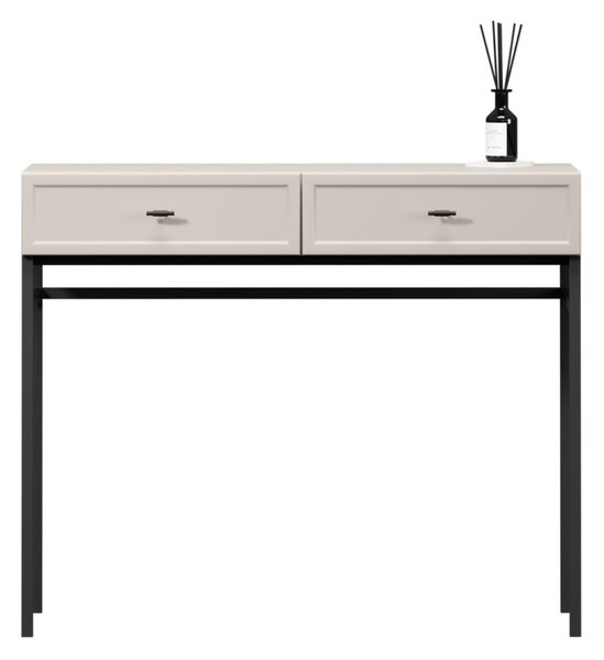 Konsola Lorini 100 cm z szufladami - kaszmir / czarne uchwyty T-bar / stelaż