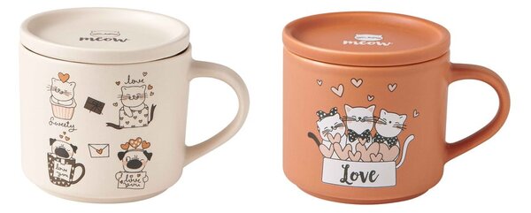 Pomarańczowe/beżowe porcelanowe kubki zestaw 2 szt. 350 ml Cats – Brandani