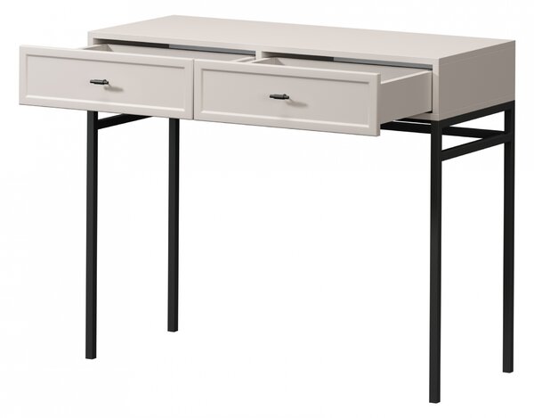 Konsola Lorini 100 cm z szufladami - kaszmir / czarne uchwyty T-bar / stelaż