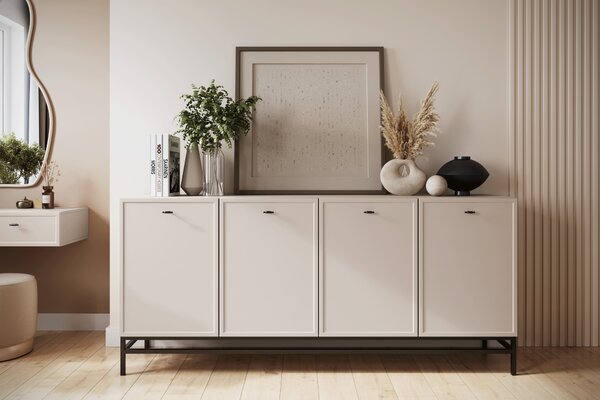 Komoda Lorini 200 cm czterodrzwiowa - kaszmir / czarne uchwyty T-bar / stelaż
