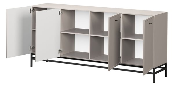 Komoda Lorini 200 cm czterodrzwiowa - kaszmir / czarne uchwyty T-bar / stelaż