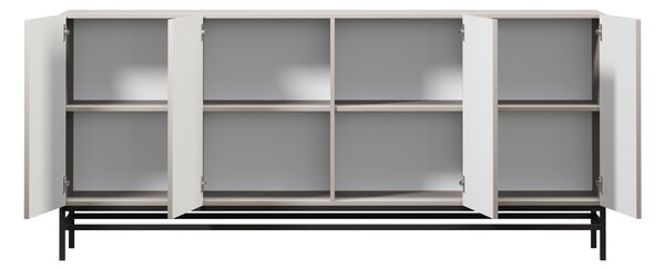 Komoda Lorini 200 cm czterodrzwiowa - kaszmir / czarne uchwyty T-bar / stelaż