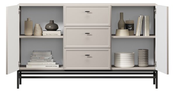 Komoda Lorini 150 cm z szufladami - kaszmir / czarne uchwyty T-bar / stelaż