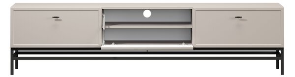 Szafka RTV Lorini 200 cm z szufladami - kaszmir / czarne uchwyty T-bar / stelaż