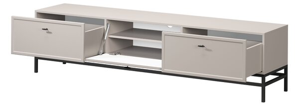 Szafka RTV Lorini 200 cm z szufladami - kaszmir / czarne uchwyty T-bar / stelaż
