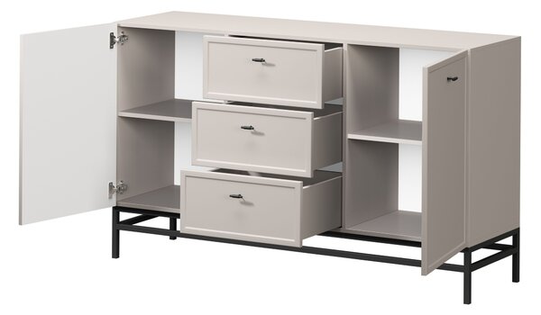 Komoda Lorini 150 cm z szufladami - kaszmir / czarne uchwyty T-bar / stelaż