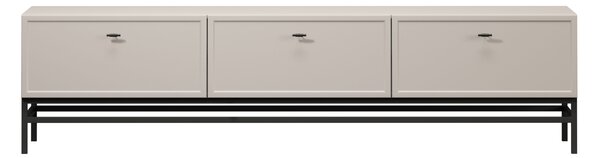 Szafka RTV Lorini 200 cm z szufladami - kaszmir / czarne uchwyty T-bar / stelaż