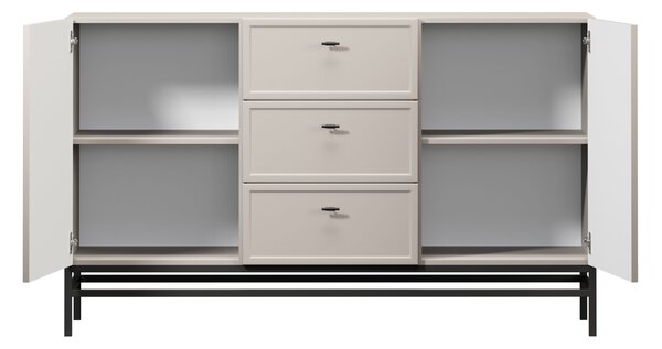 Komoda Lorini 150 cm z szufladami - kaszmir / czarne uchwyty T-bar / stelaż