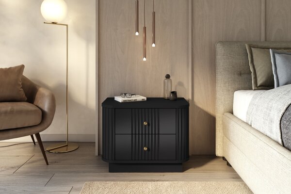 Zestaw szafek nocnych Vesper 56 cm na cokole - czarny / złote uchwyty