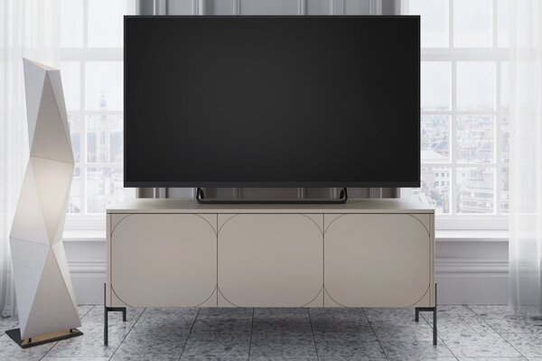 Szafka RTV trzydrzwiowa Sonatia na metalowych nogach 150 cm - kaszmir