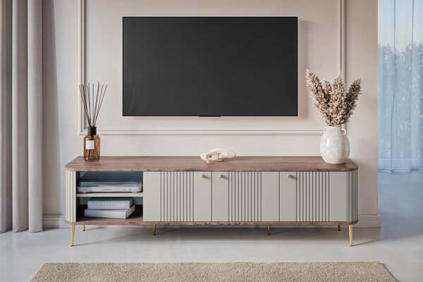 Szafka RTV Vesper 3D 187 cm - kaszmir / orzech / złote nogi