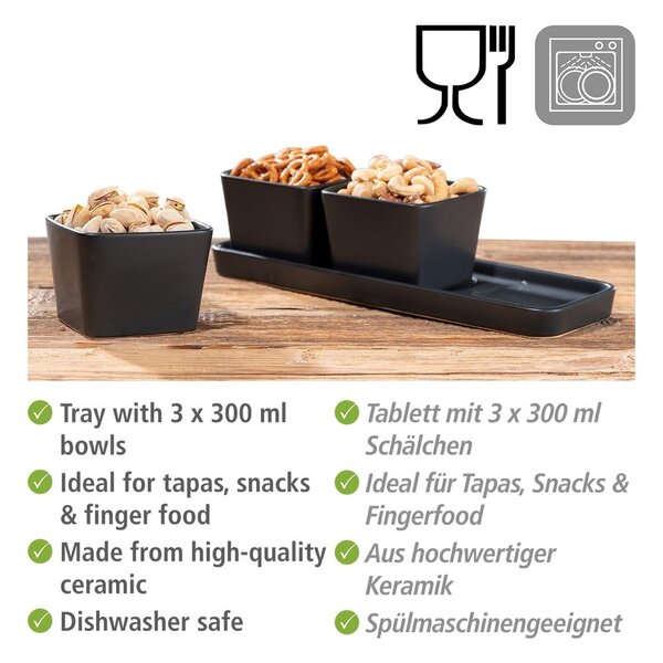 Ceramiczne miski do serwowania zestaw 3 szt. w kolorze matowej czerni Snack & Dip – Wenko