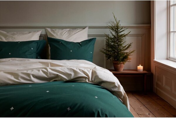 Beżowa pościel jednoosobowa z perkalu bawełnianego 140x200 cm Christmas Fable – JUNA