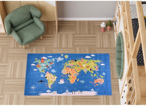 Niebieski dywan dziecięcy odpowiedni do prania 80x120 cm Animal Atlas – Vitaus