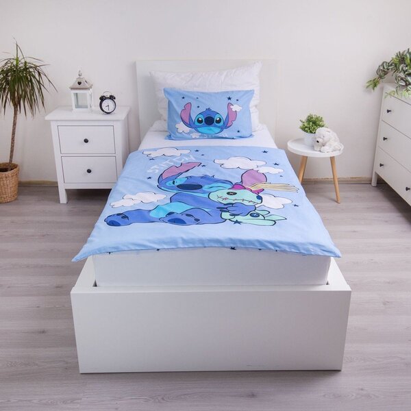 Niebieska bawełniana pościel dziecięca do łóżeczka 100x135 cm Lilo & Stitch "Clouds" – Jerry Fabrics