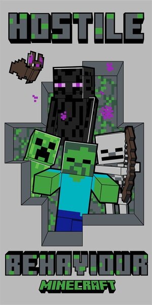 Szary bawełniany ręcznik dziecięcy 70x140 cm Minecraft Hostile Behaviour – Jerry Fabrics