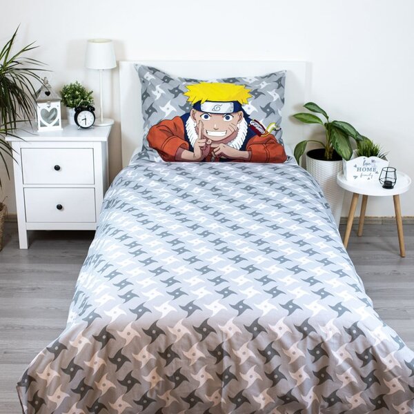 Bawełniana pościel dziecięca jednoosobowa 140x200 cm Naruto "Grey" – Jerry Fabrics