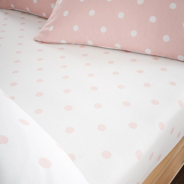 Biało-różowe flanelowe prześcieradło z gumką 135x190 cm Polka Dot – Catherine Lansfield