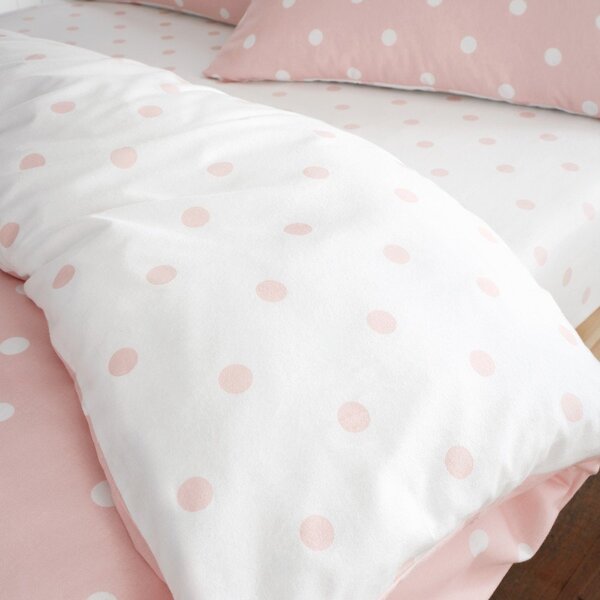 Biało-różowe flanelowe prześcieradło z gumką 135x190 cm Polka Dot – Catherine Lansfield