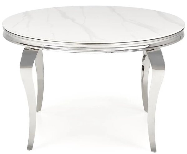 Okrągły stół glamour srebrny + biały marmur R6-H87