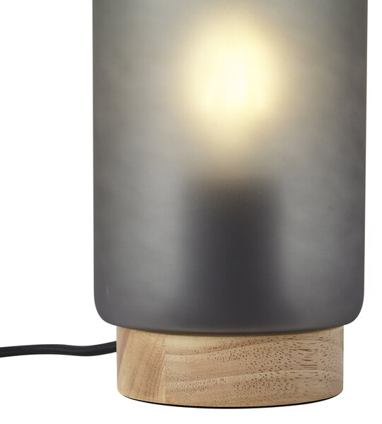 Nowoczesna lampa stołowa drewniana z matowym szarym szkłem - Umbra