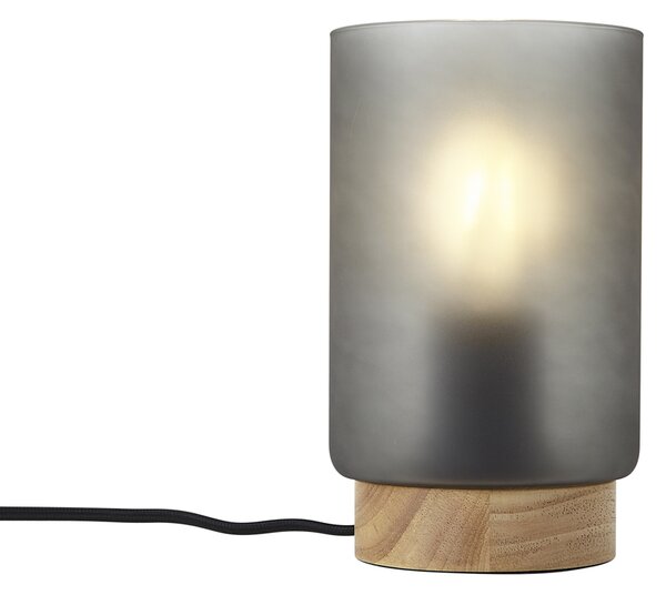 Nowoczesna lampa stołowa drewniana z matowym szarym szkłem - Umbra