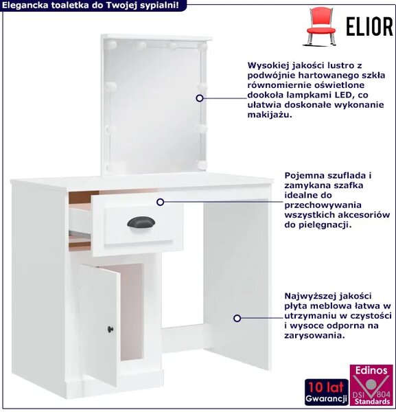 Biała toaletka z lustrem z lampkami led C4-F73