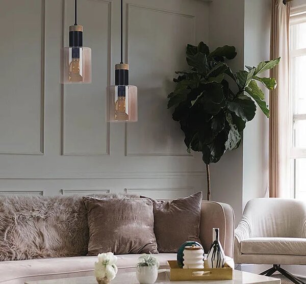 Bursztynowa lampa wisząca z 2 kloszami - 5X A469 K5-C72
