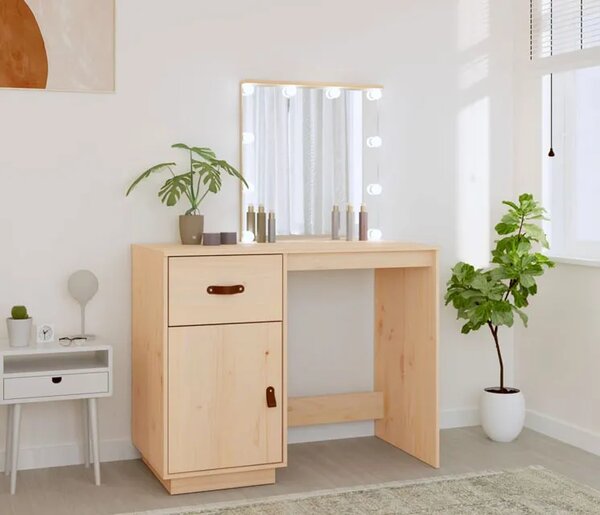 Drewniana toaletka z lustrem podświetlanym naturalna L0-W79