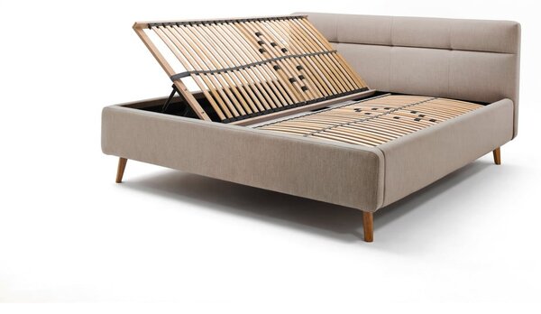 Beżowe tapicerowane łóżko dwuosobowe ze schowkiem ze stelażem 160x200 cm Lotte – Meise Möbel