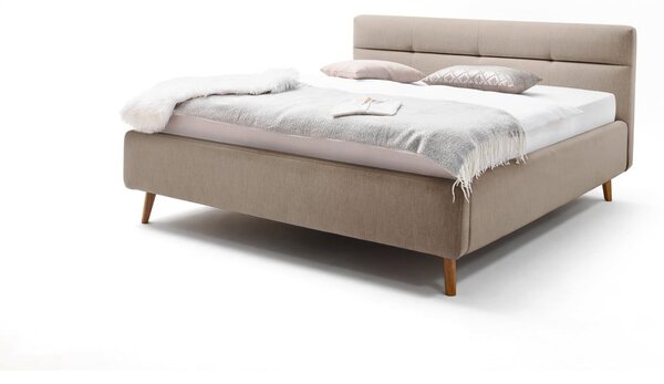 Beżowe tapicerowane łóżko dwuosobowe ze schowkiem ze stelażem 160x200 cm Lotte – Meise Möbel