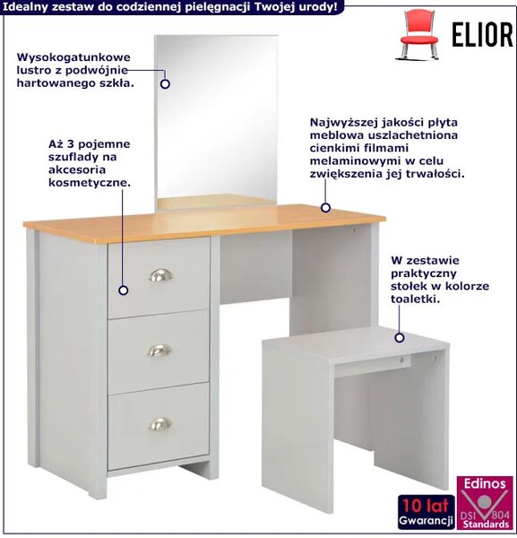 Szara toaletka nowoczesna z lustrem i stołkiem G6-R95