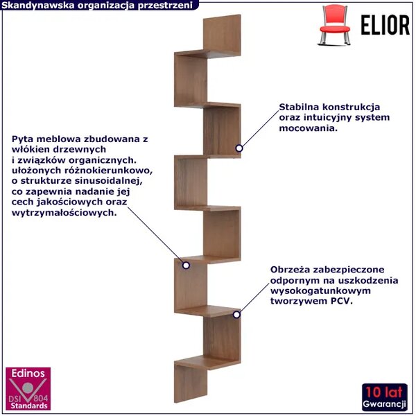 Półka narożna na ścianę w kolorze orzech D7-S52