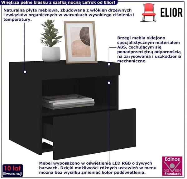 Czarna szafka nocna z podświetleniem led K2-M75