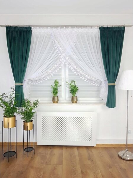 Elegancki zestaw firany i zasÅony welurowe -szmaragdowa zieleÅ