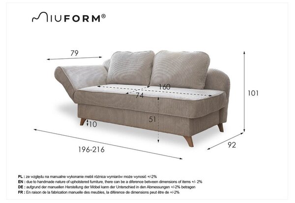 Szary sztruksowy szezlong (lewostronny) Chic Charlotte – Miuform