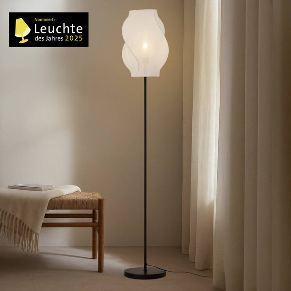 Lampa stojąca Tovina Lucande, biały / opal, salon / jadalnia, tkanina / materiał / jedwab, skandynawski